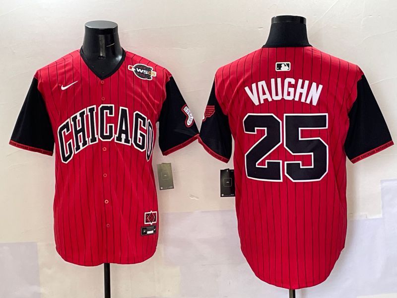 Men Chicago White Sox #25 Vaughn Red Stripe Joint Name Nike 2025 MLB Jersey style 11